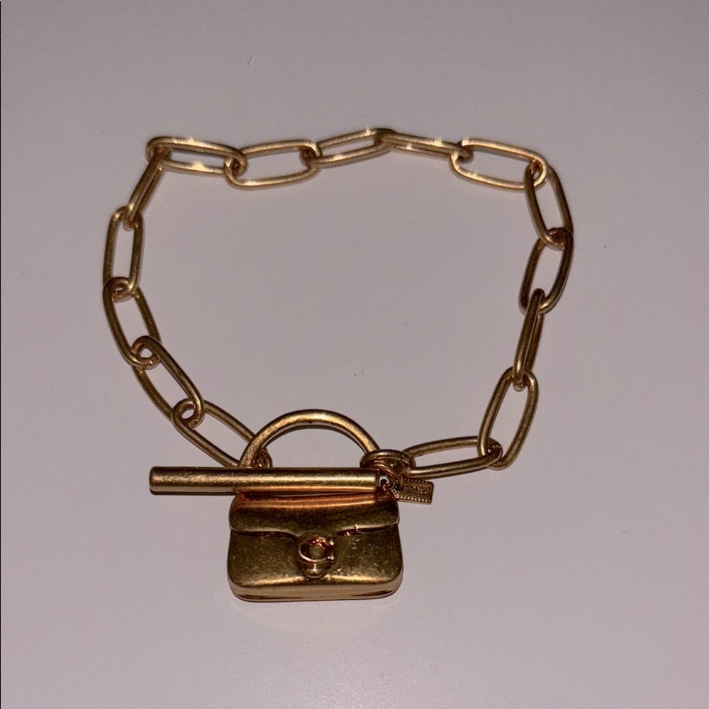 COACH Goldtone Chain Bracelet with Tabby purse Charm